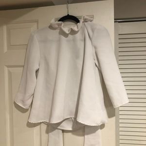 Pomander Place Tuckernuck White Faye Blouse 3/4 Sleeve Top Ruffle Collar Size XS